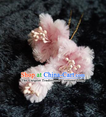 Chinese Handmade Qing Dynasty Court Pink Plum Velvet Hairpins Traditional Ancient Hanfu Hair Accessories for Women