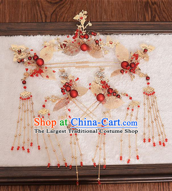 Chinese Ancient Bride Hair Claws Tassel Hairpins Traditional Hanfu Wedding Hair Accessories for Women