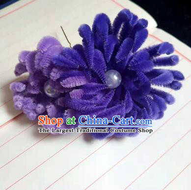 Chinese Ancient Court Purple Velvet Chrysanthemum Hairpins Traditional Hanfu Handmade Hair Accessories for Women