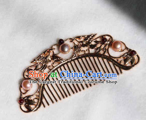 Chinese Ancient Princess Golden Hair Comb Hairpins Traditional Handmade Hanfu Hair Accessories for Women