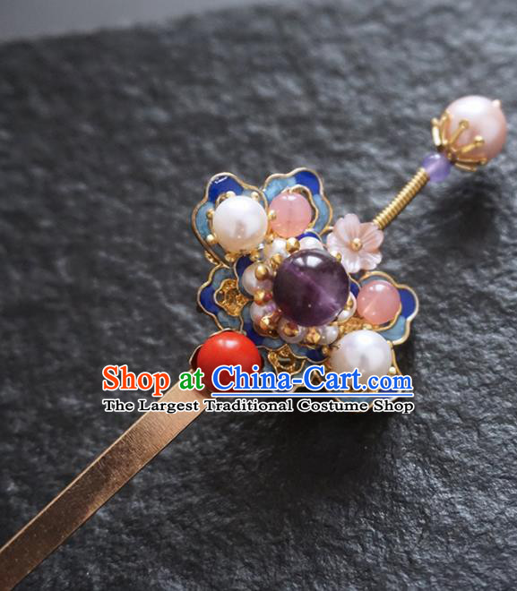 Chinese Ancient Princess Amethyst Blueing Hairpins Traditional Handmade Hanfu Hair Accessories for Women