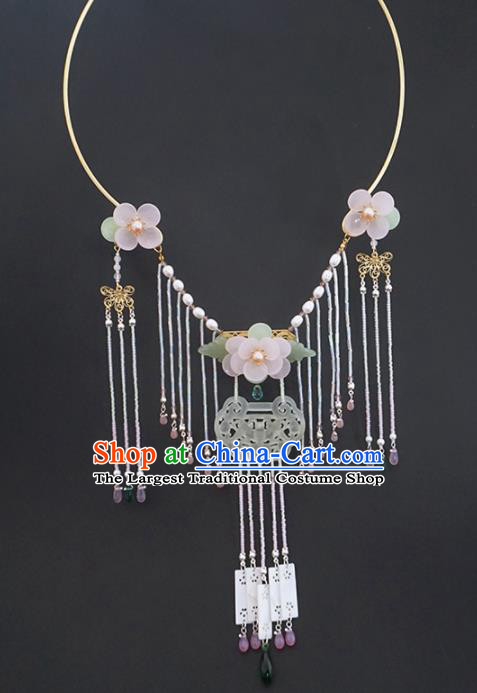 Chinese Ancient Court Jade Tassel Necklace Traditional Princess Hanfu Wedding Accessories for Women