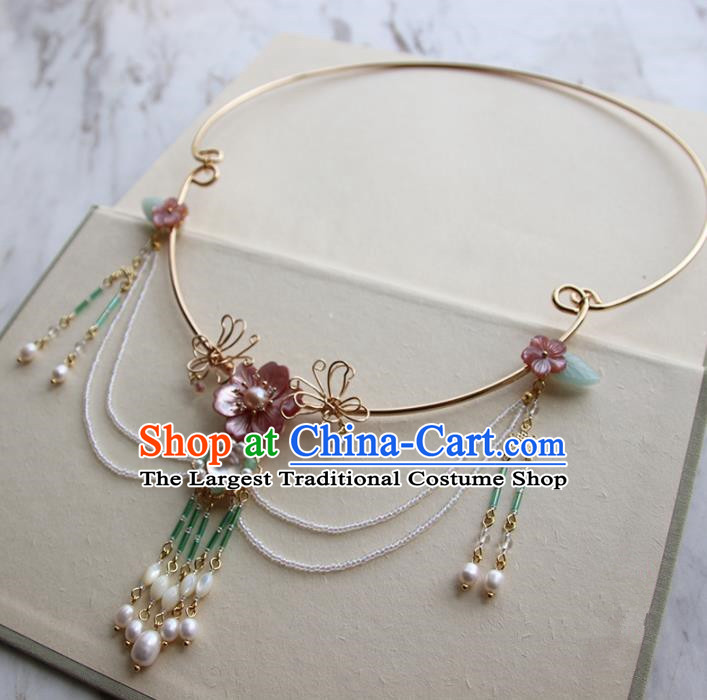 Chinese Ancient Court Pearls Tassel Shell Necklace Traditional Princess Hanfu Wedding Accessories for Women