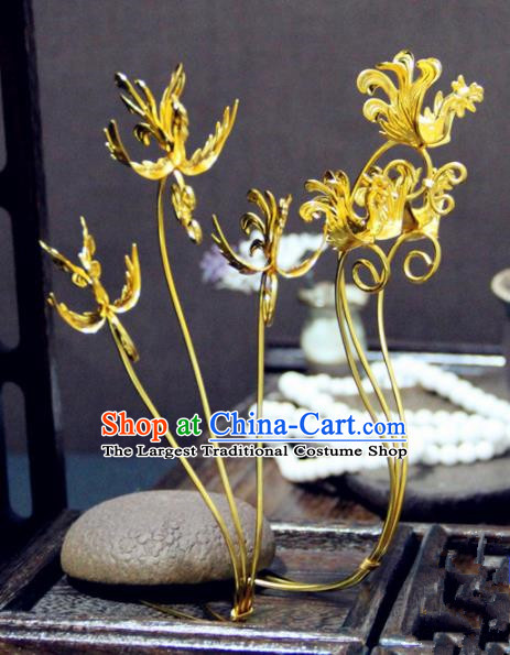 Ancient Chinese Jin Dynasty Princess Golden Birds Hairpins Traditional Hanfu Court Hair Accessories for Women
