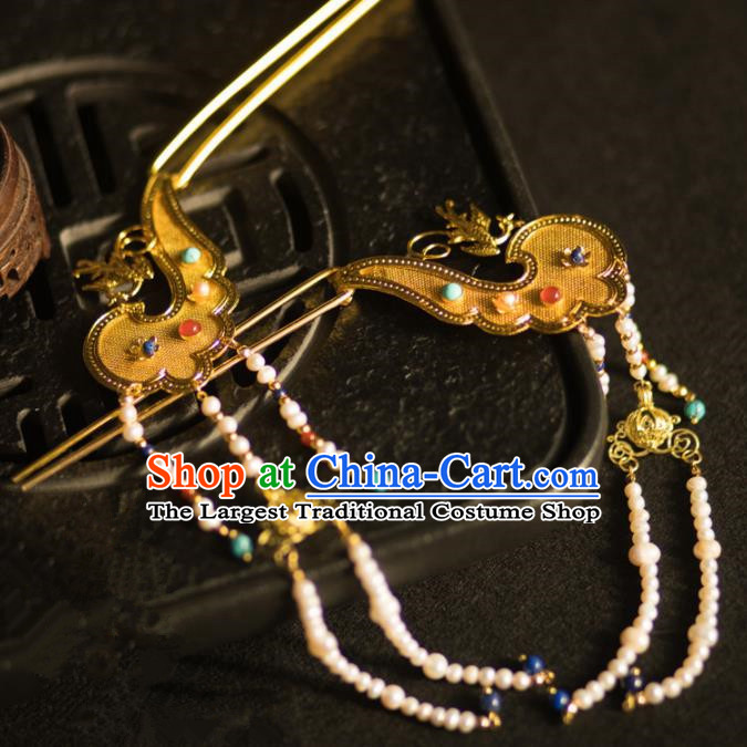 Ancient Chinese Song Dynasty Golden Hairpins Tassel Step Shake Traditional Hanfu Court Hair Accessories for Women