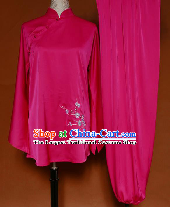 Chinese Traditional Best Martial Arts Embroidered Plum Rosy Costume Kung Fu Competition Tai Chi Clothing for Women