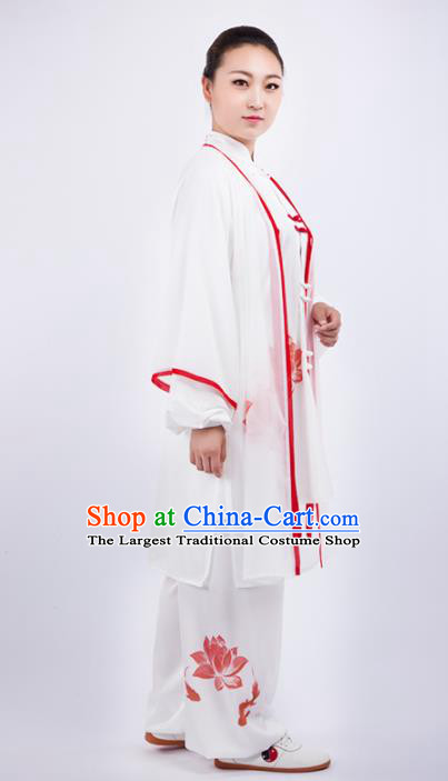 Chinese Traditional Martial Arts Printing Lotus Costume Kung Fu Competition Tai Chi Training Clothing for Women