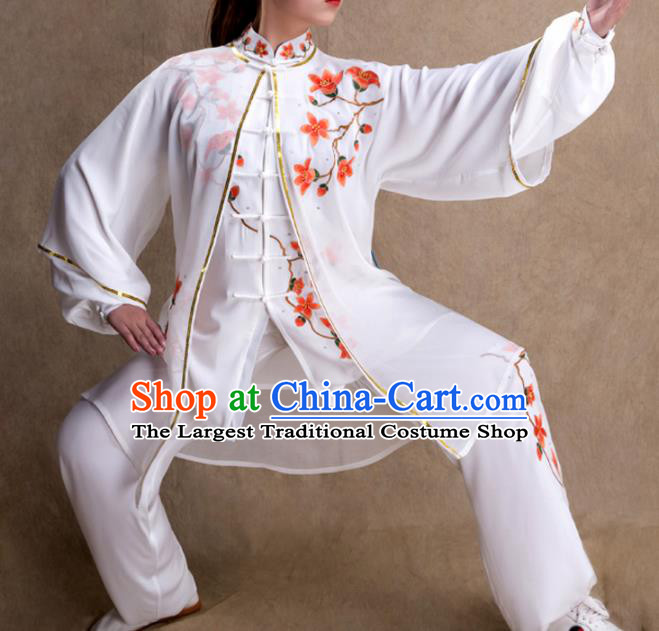 Chinese Traditional Martial Arts Competition White Costume Kung Fu Tai Chi Training Clothing for Women