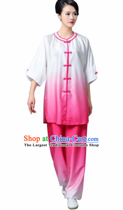 Professional Chinese Martial Arts Gradient Rosy Costume Traditional Kung Fu Competition Tai Chi Clothing for Women