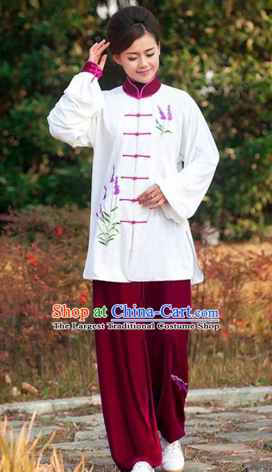 Professional Martial Arts Competition Embroidered Lavender Costume Chinese Traditional Kung Fu Tai Chi Clothing for Women