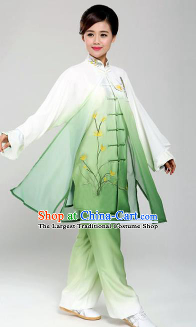Professional Martial Arts Embroidered Orchid Green Costume Chinese Traditional Kung Fu Competition Tai Chi Clothing for Women
