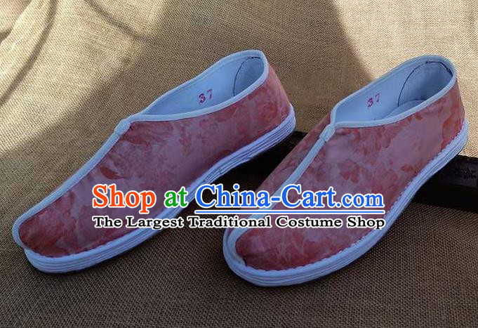 Traditional Chinese Pink Shoes Handmade Multi Layered Cloth Shoes Martial Arts Shoes for Men