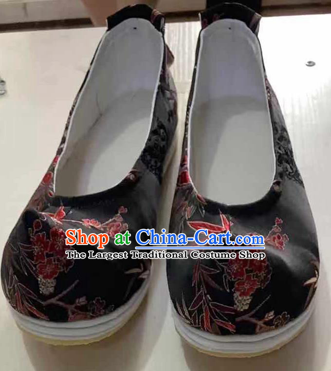 Traditional Chinese Black Blood Stained Shoes Handmade Wedding Hanfu Shoes Ancient Princess Shoes for Women
