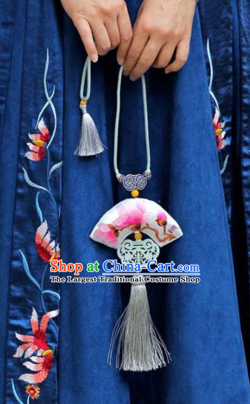 Chinese Traditional Embroidered Magnolia Jade Pendant Handmade Hanfu Waist Accessories for Women