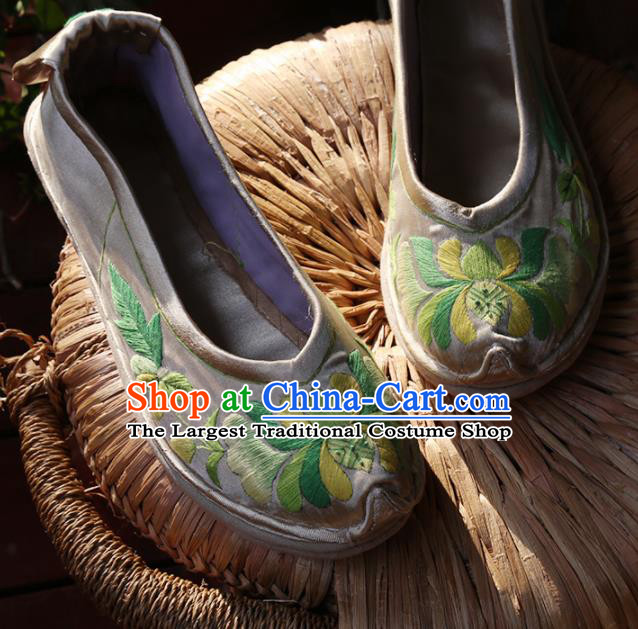 Traditional Chinese Embroidered Green Lotus Shoes Handmade Hanfu Shoes Ancient Princess Shoes for Women
