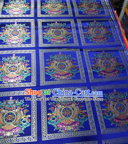 Asian Chinese Traditional Buddhism Implement Pattern Design Royalblue Brocade Fabric Tibetan Robe Silk Material