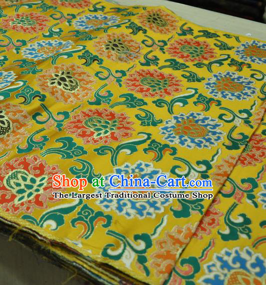 Asian Chinese Traditional Buddhism Lotus Pattern Design Yellow Brocade Fabric Tibetan Robe Silk Material
