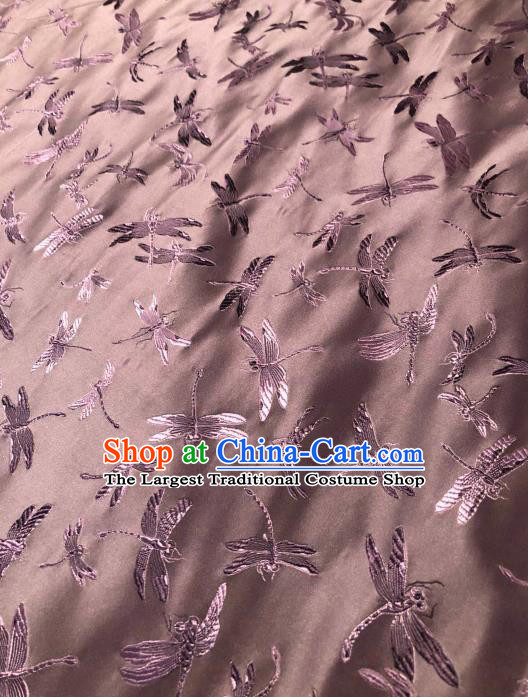 Asian Chinese Traditional Dragonfly Pattern Design Cameo Brown Brocade Fabric Cheongsam Silk Material