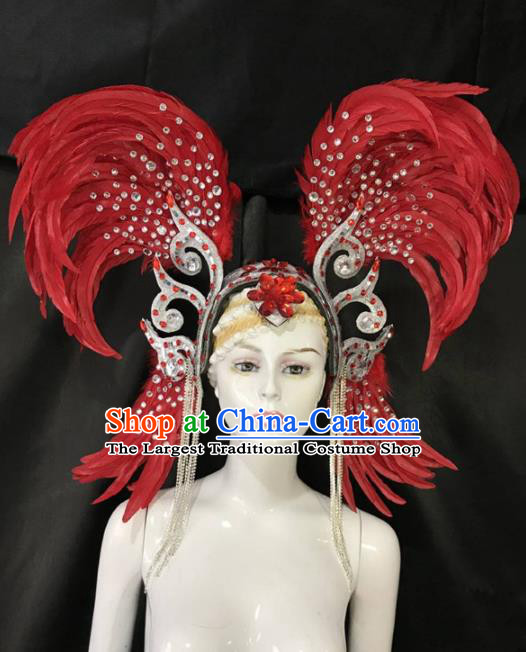 Customized Halloween Carnival Red Feather Tassel Hair Accessories Brazil Parade Samba Dance Headpiece for Women