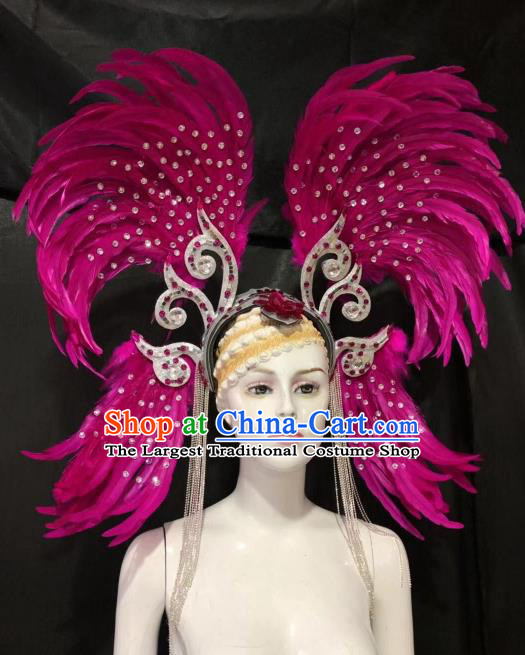 Customized Halloween Carnival Rosy Feather Tassel Hair Accessories Brazil Parade Samba Dance Headpiece for Women