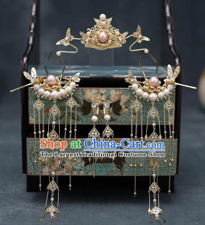 Top Chinese Traditional Golden Hair Comb Wedding Bride Handmade Hairpins Hair Accessories Complete Set