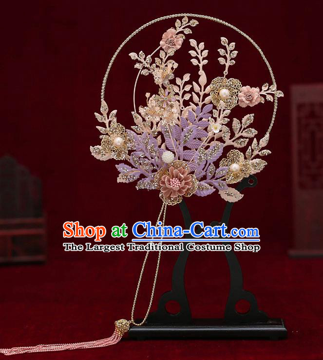 Chinese Traditional Wedding Prop Purple Leaf Palace Fans Ancient Bride Round Fan for Women