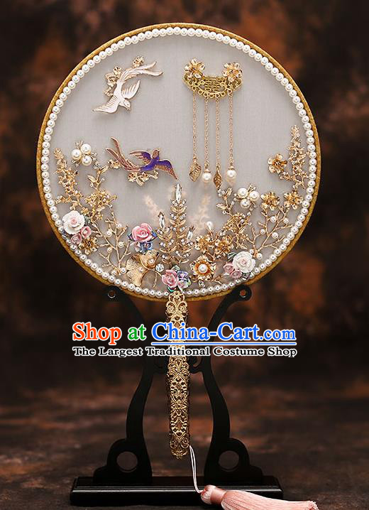 Chinese Traditional Wedding Prop Round Fan Ancient Bride Palace Fans for Women