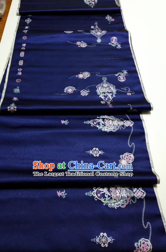 Asian Chinese Traditional Embroidered Crane Pattern Design Navy Blue Silk Fabric China Hanfu Silk Material