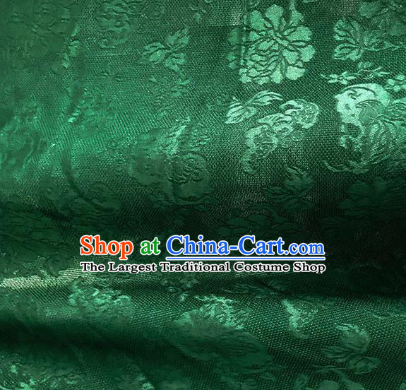 Asian Chinese Traditional Peony Pattern Design Green Silk Imitation China Qipao Silk Fabric Material