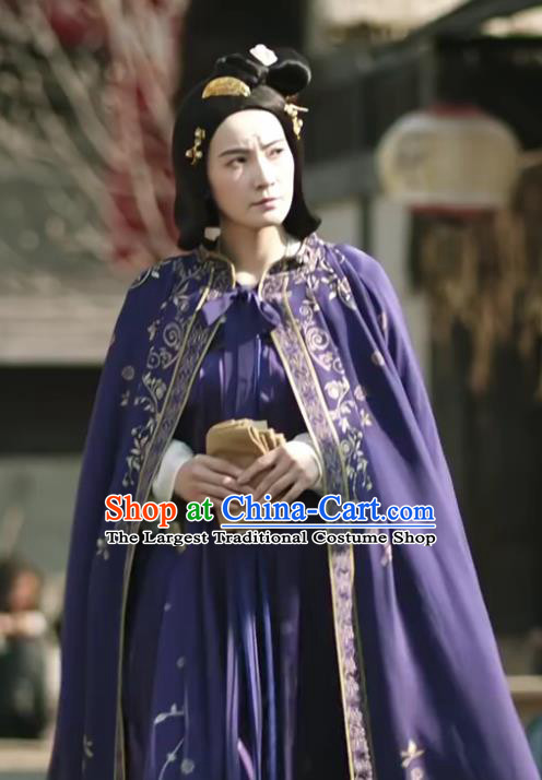 Chinese Ancient Tang Dynasty Woman Purple Dress Drama the Longest Day in Chang An Replica Costumes and Headpiece Complete Set