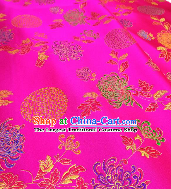Asian Chinese Traditional Round Chrysanthemum Pattern Design Rosy Brocade Silk Fabric China Hanfu Satin Material
