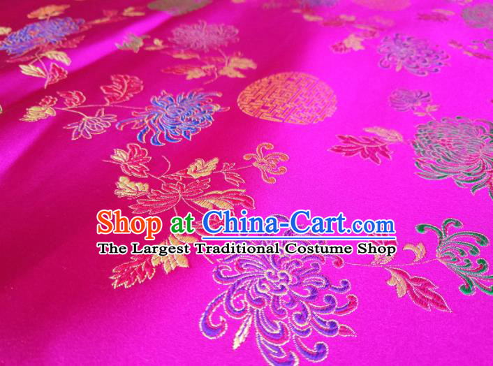 Asian Chinese Traditional Round Chrysanthemum Pattern Design Rosy Brocade Silk Fabric China Hanfu Satin Material
