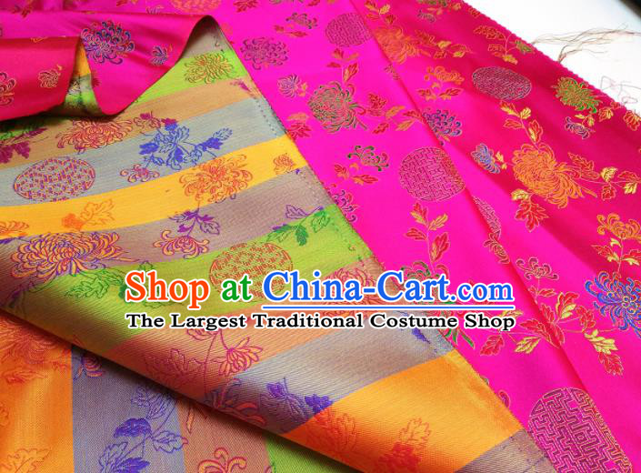 Asian Chinese Traditional Round Chrysanthemum Pattern Design Rosy Brocade Silk Fabric China Hanfu Satin Material