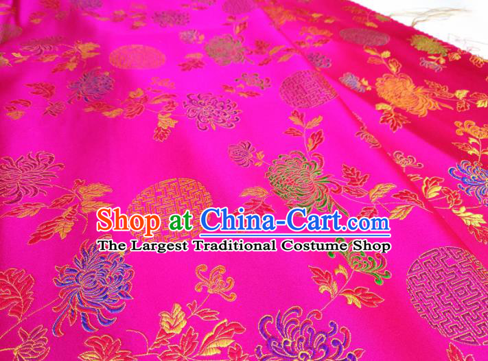 Asian Chinese Traditional Round Chrysanthemum Pattern Design Rosy Brocade Silk Fabric China Hanfu Satin Material