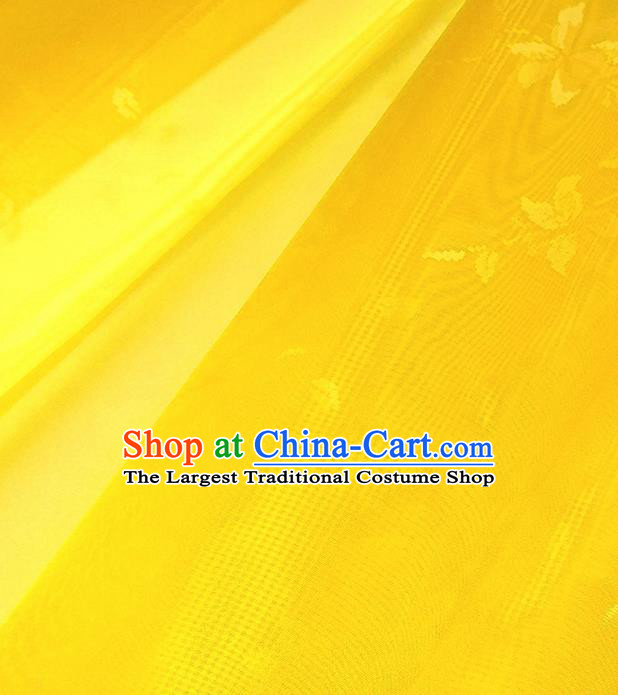 Asian Chinese Traditional Flowers Branch Pattern Design Yellow Silk Fabric China Hanfu Silk Material