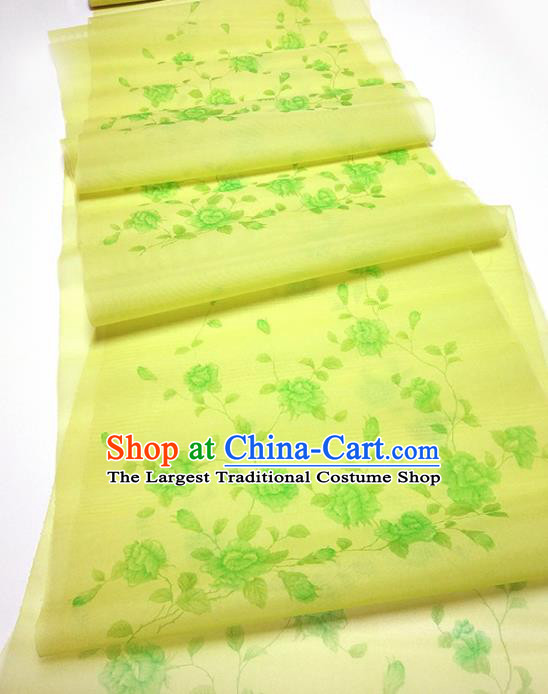 Asian Chinese Traditional Roses Pattern Design Light Green Veil Fabric China Hanfu Silk Material