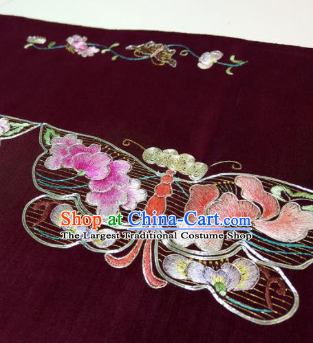 Chinese Traditional Embroidered Butterfly Pattern Design Wine Red Silk Fabric Asian China Hanfu Silk Material