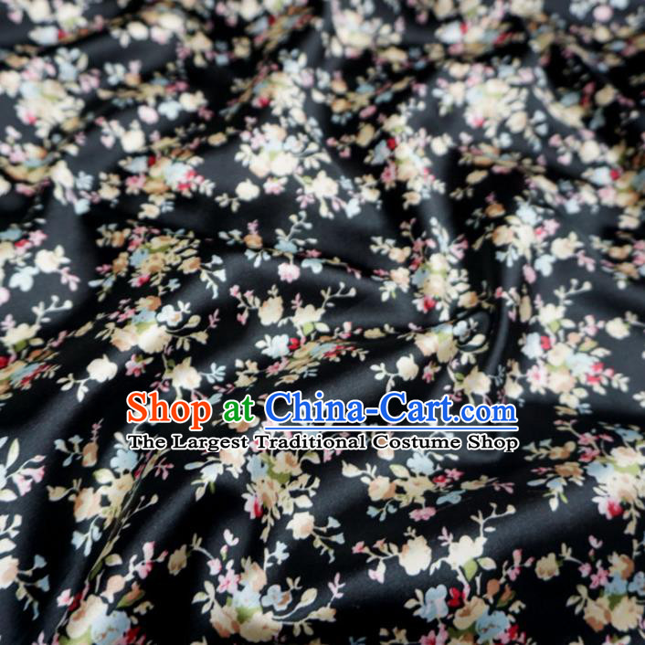 Chinese Traditional Royal Flowers Pattern Design Black Brocade Fabric Asian Satin China Hanfu Silk Material