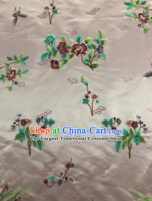 Chinese Traditional Embroidered Orchid Peony Pattern Design Pink Silk Fabric Asian China Hanfu Silk Material