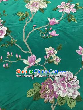 Chinese Traditional Embroidered Yulan Magnolia Pattern Design Green Silk Fabric Asian China Hanfu Silk Material