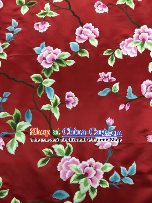 Chinese Traditional Embroidered Lily Flowers Pattern Design Red Silk Fabric Asian China Hanfu Silk Material