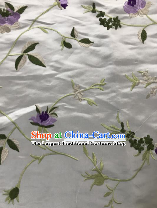 Chinese Traditional Embroidered Vine Flowers Pattern Design Apricot Silk Fabric Asian China Hanfu Silk Material
