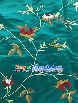 Chinese Traditional Embroidered Vine Flowers Pattern Design Green Silk Fabric Asian China Hanfu Silk Material