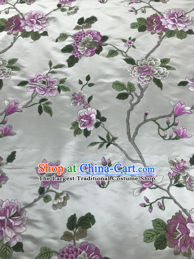 Chinese Traditional Embroidered Peony Pattern Design Apricot Silk Fabric Asian China Hanfu Silk Material