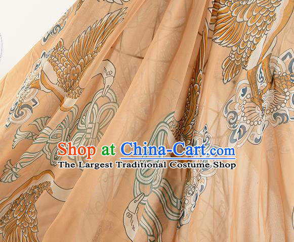 Chinese Traditional Printing Swan Pattern Design Yellow Chiffon Fabric Asian Satin China Hanfu Material
