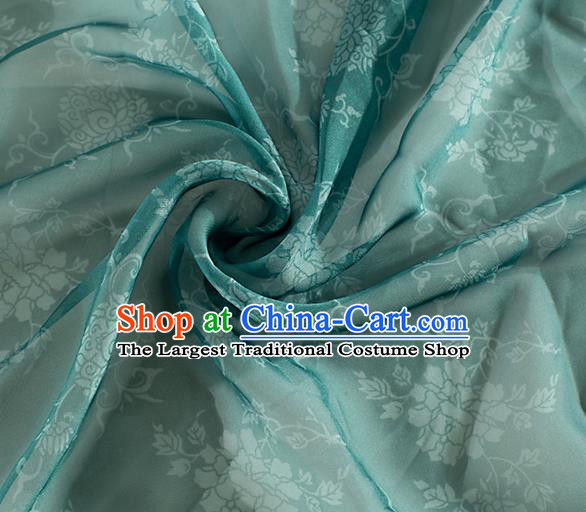 Chinese Traditional Peony Lotus Pattern Design Green Chiffon Fabric Asian Satin China Hanfu Material