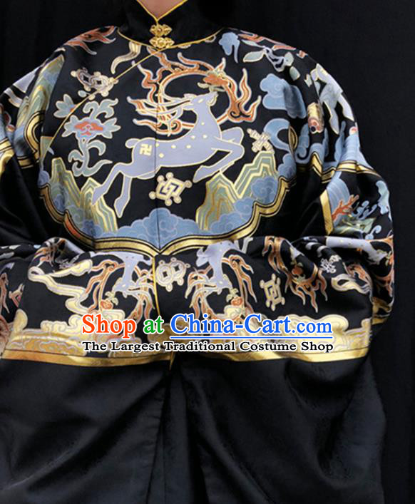 Chinese Traditional Deers Pattern Design Black Brocade Fabric Asian China Hanfu Satin Material