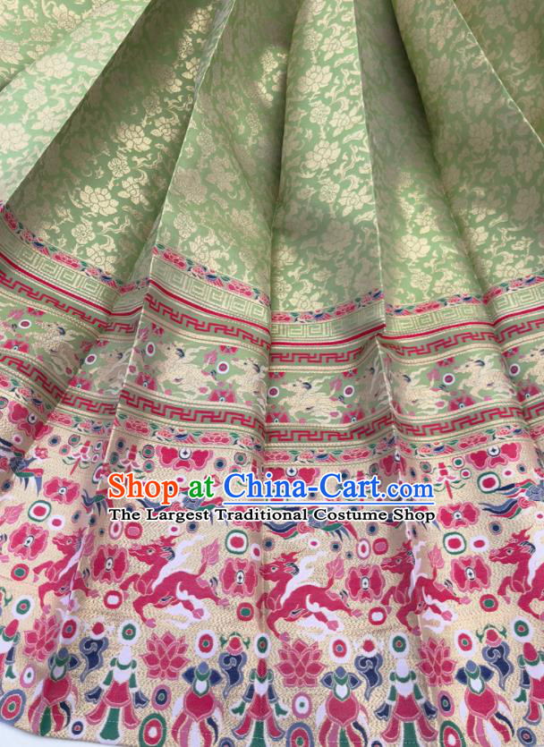 Chinese Traditional Kylin Pattern Design Green Brocade Fabric Asian China Satin Hanfu Material