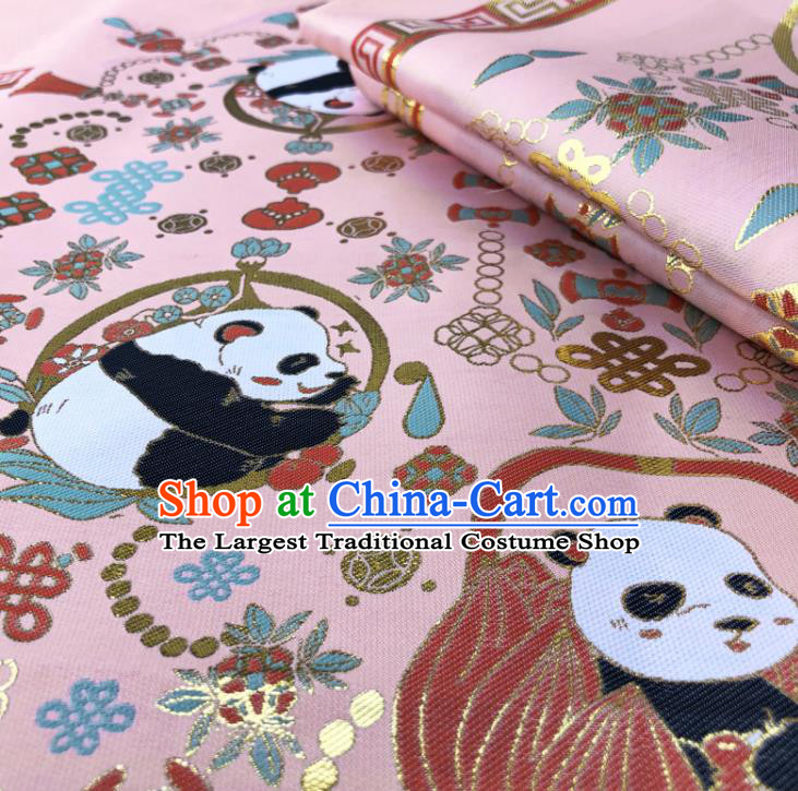 Chinese Traditional Panda Pattern Design Pink Brocade Fabric Asian China Satin Hanfu Material