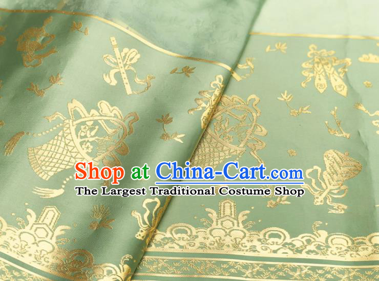 Chinese Traditional Eight Immortals Pattern Design Light Green Brocade Fabric Asian China Satin Hanfu Material